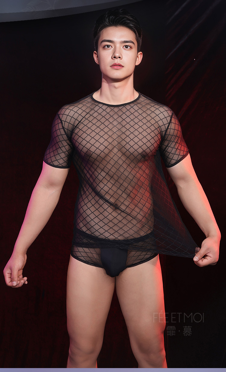 6361男士菱格网纱透视睡衣(图2)