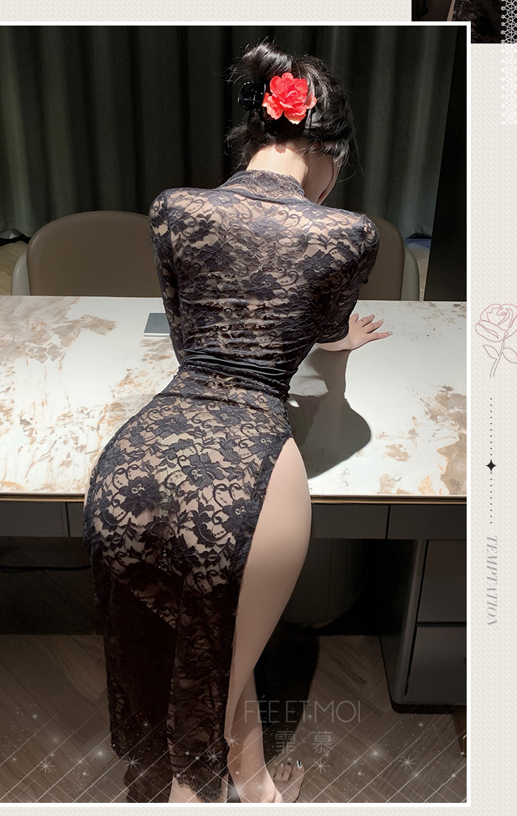 6363深V高开衩透视蕾丝长裙(图7)