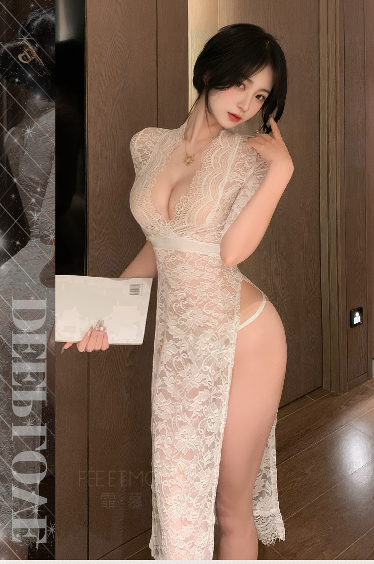 6363深V高开衩透视蕾丝长裙(图14)