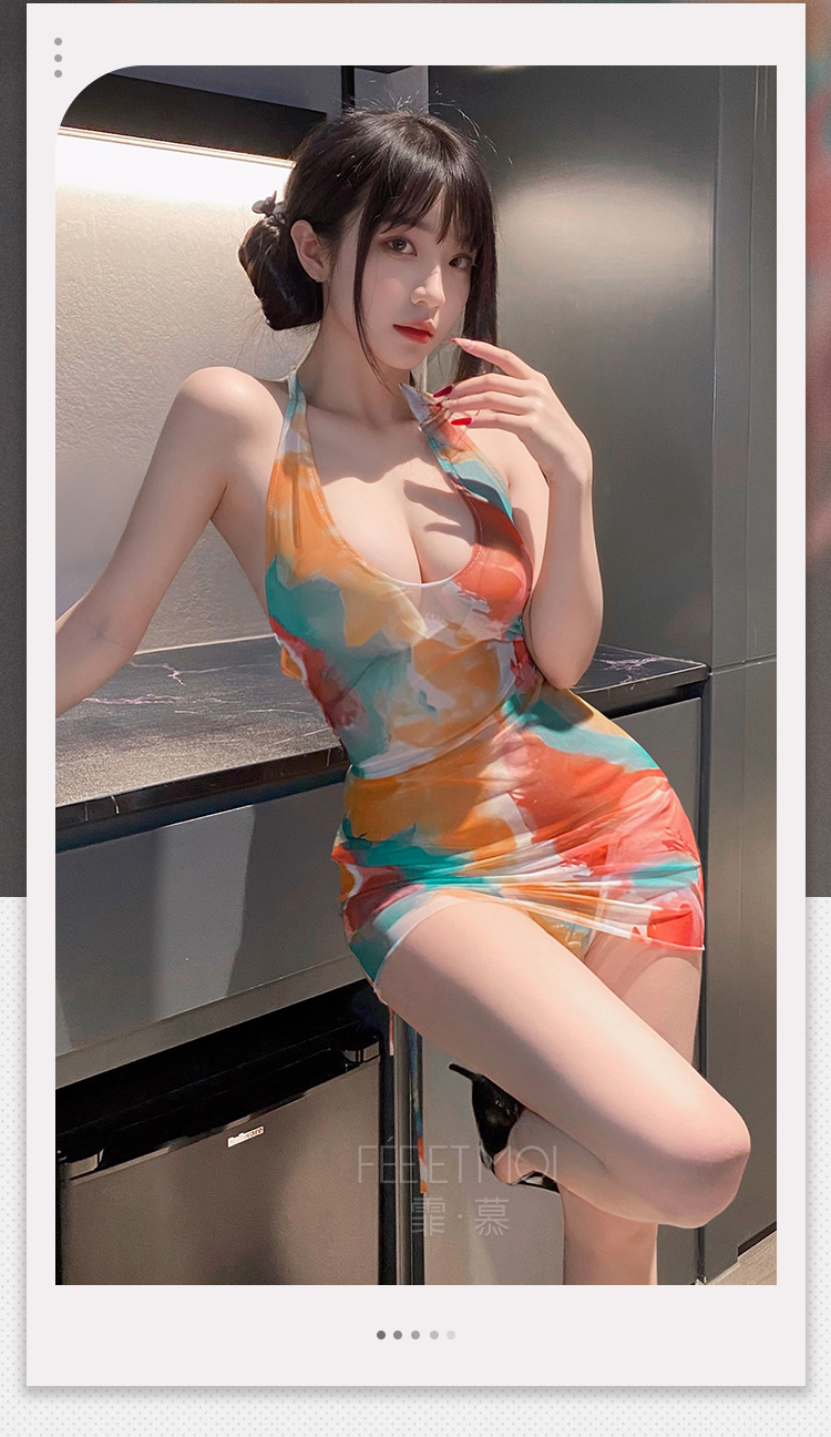 6308深U露沟晕染印花包臀裙(图2)