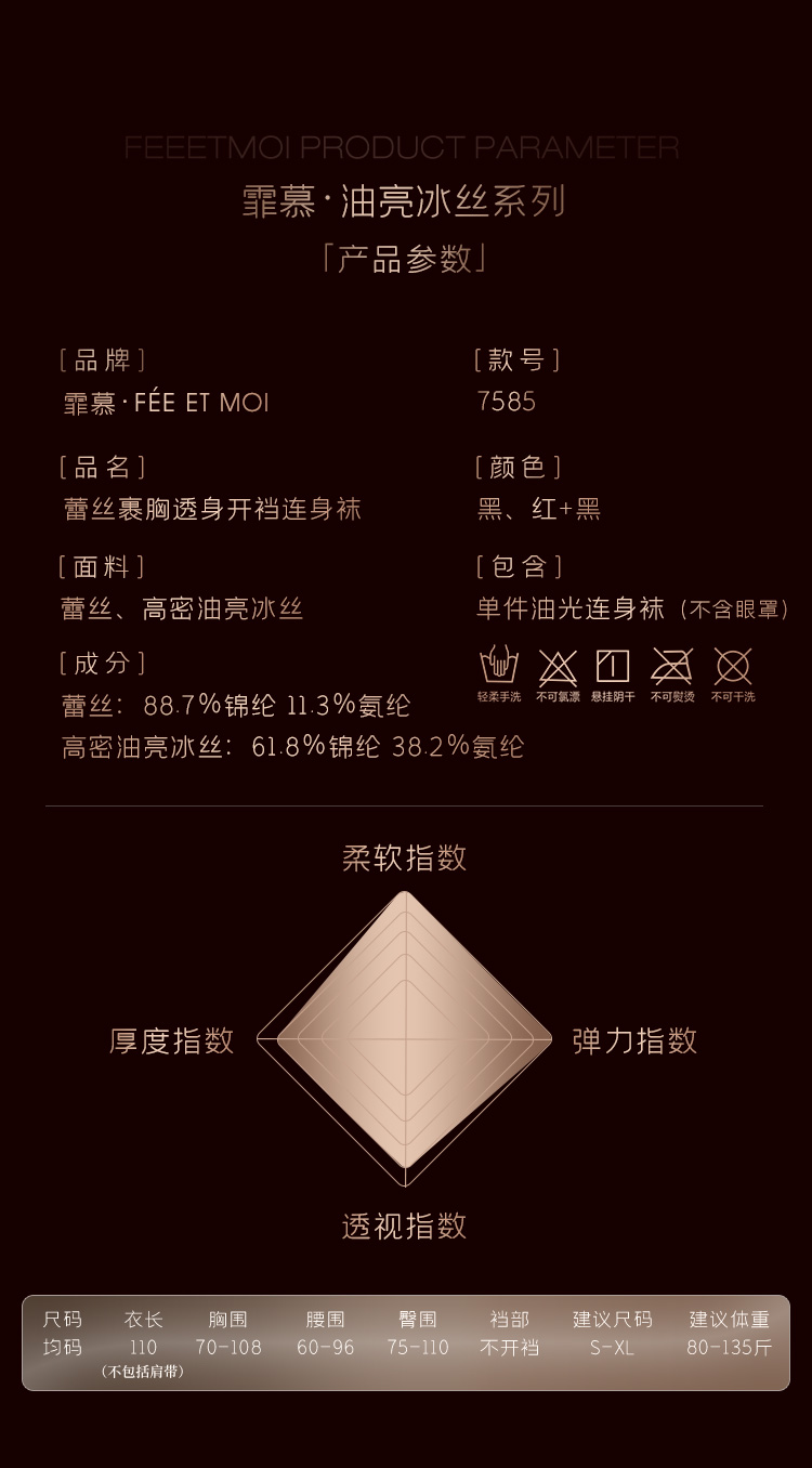 7585蕾丝裹胸透身油亮连身袜(图3)