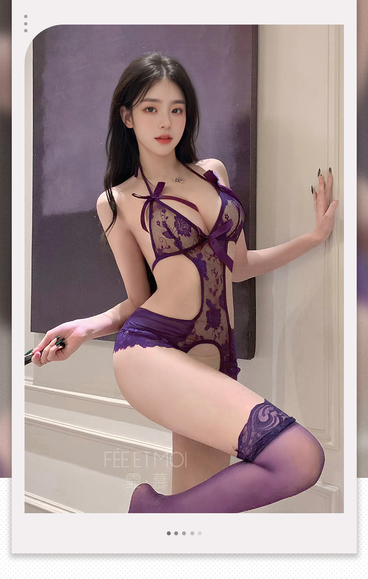 7037花蔓透胸镂空开裆连体衣(图2)