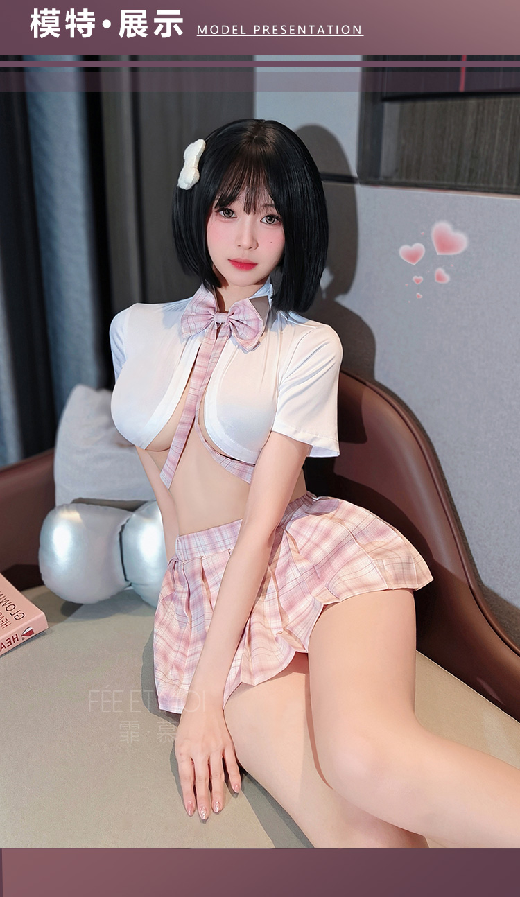 6921领结绑带酥胸半露学院装(图4)