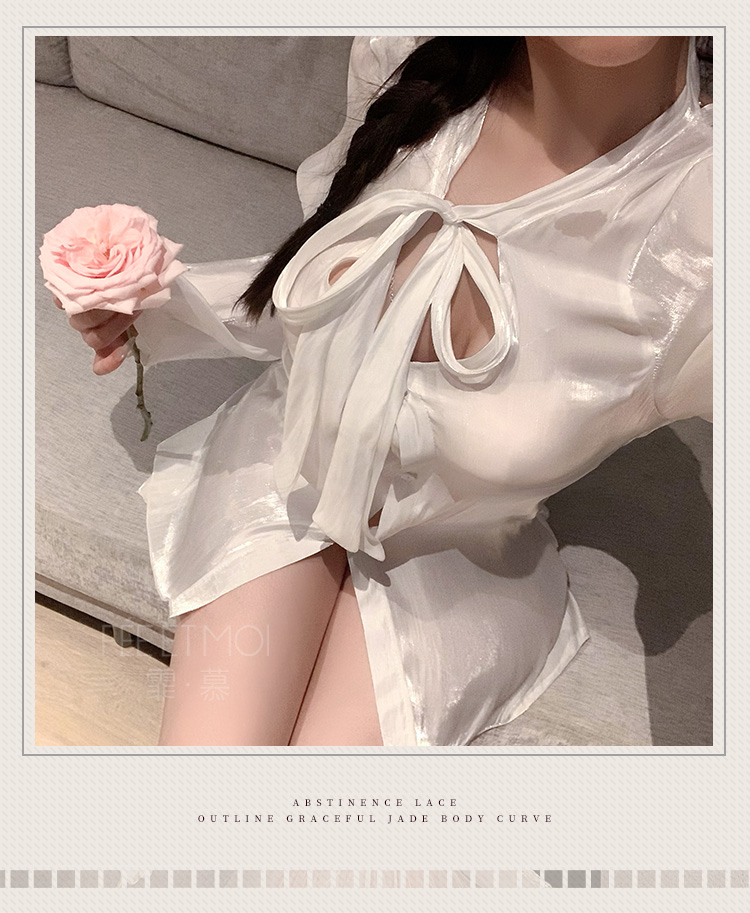 7857丝滑光泽感男友系带衬衫(图3)