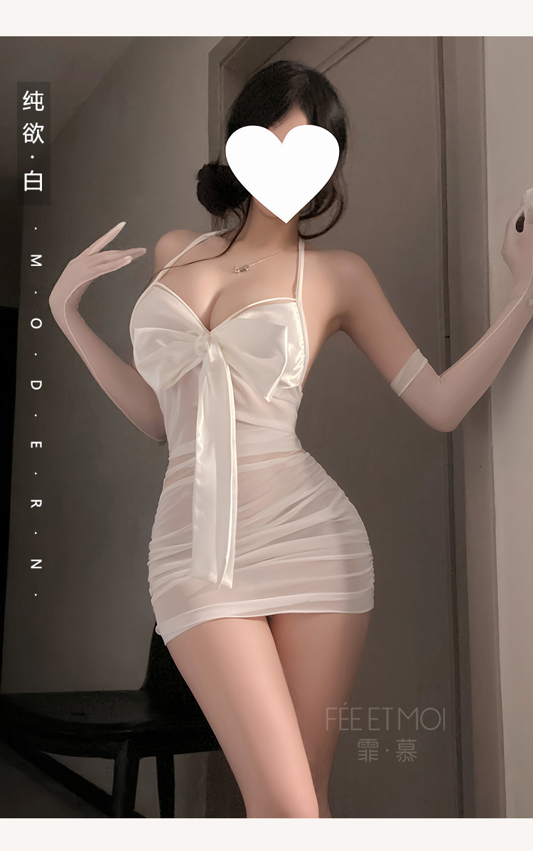 7875蝴蝶结装饰抽褶透纱睡裙(图10)