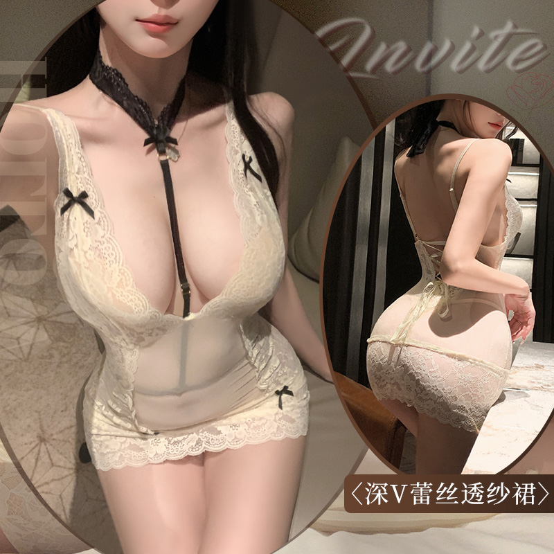 6108高阶尤物蕾丝透纱睡裙(图1)