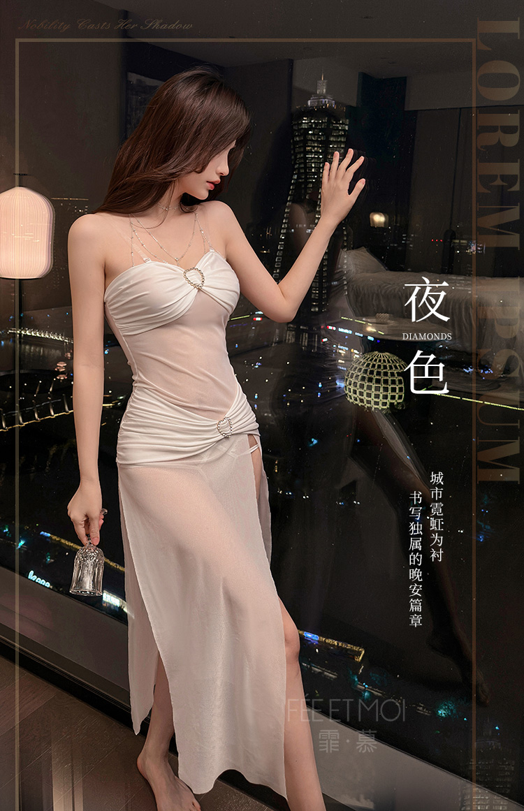 ZY76风情抹胸露肩透视连衣裙(图1)