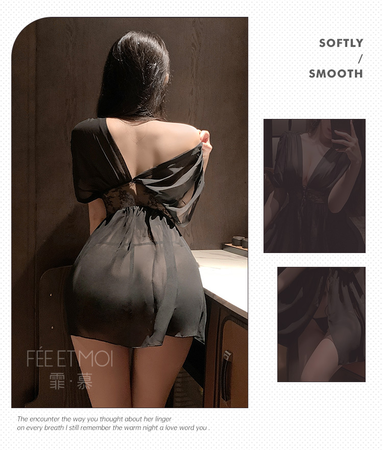 ZY69法式深V宽袖透视睡袍(图8)