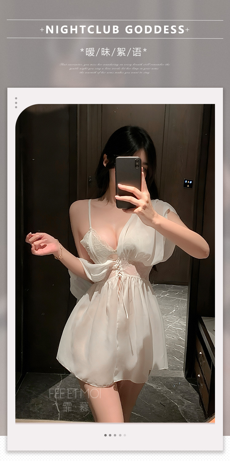 ZY69法式深V宽袖透视睡袍(图1)