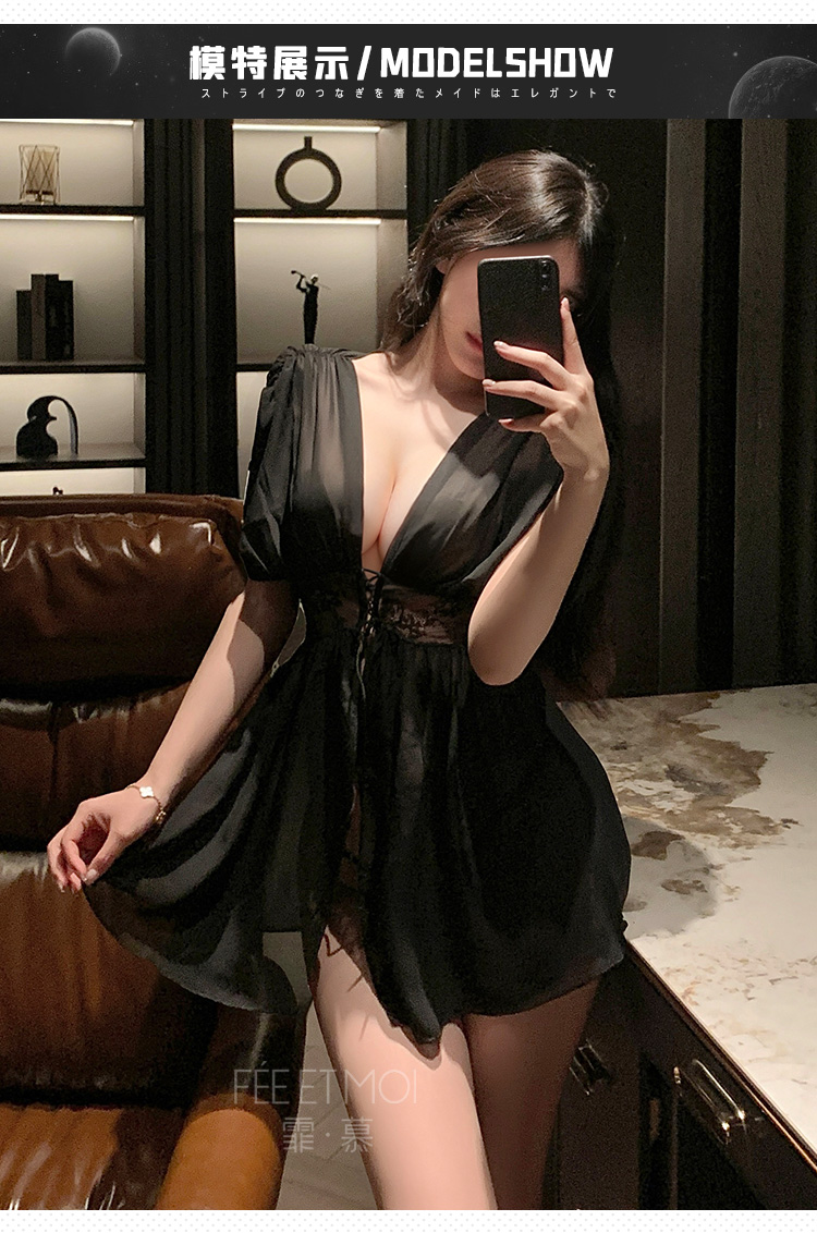 ZY69法式深V宽袖透视睡袍(图6)