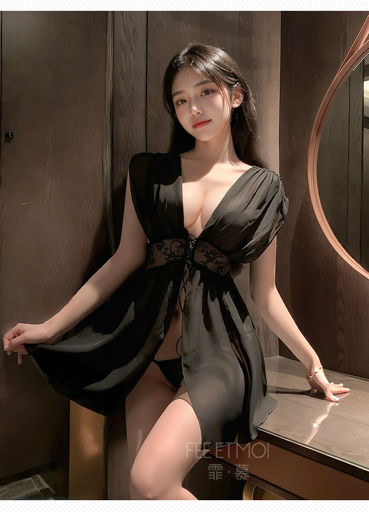 ZY69法式深V宽袖透视睡袍(图7)