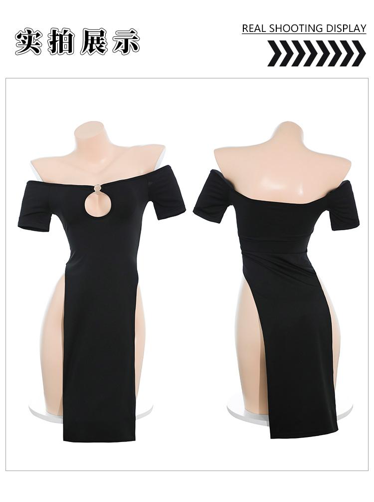 ZY67性感一字肩露胸开衩睡裙(图15)