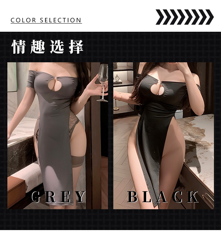 ZY67性感一字肩露胸开衩睡裙(图4)