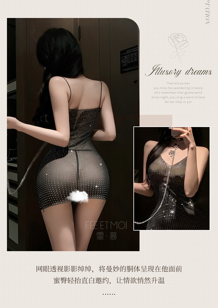 6103深V露沟透视烫钻连衣裙(图8)