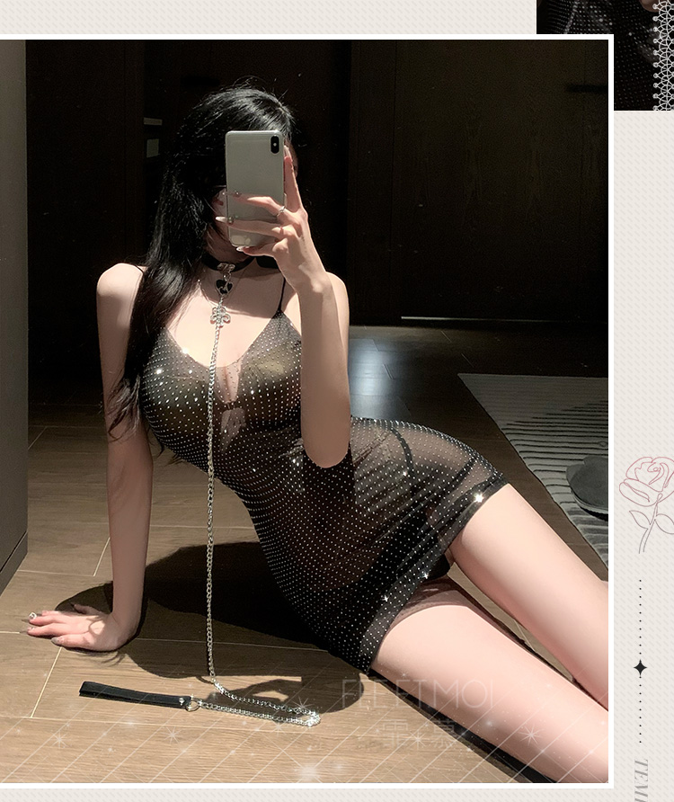 6103深V露沟透视烫钻连衣裙(图7)