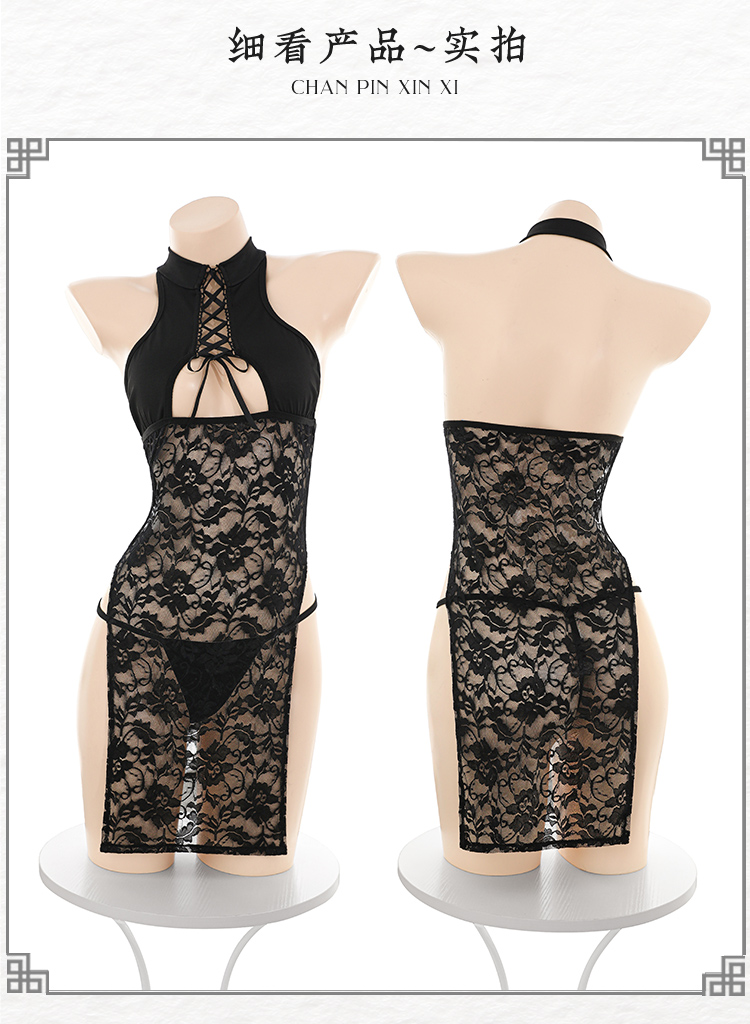 ZY99立领镂空系带透视连衣裙(图10)