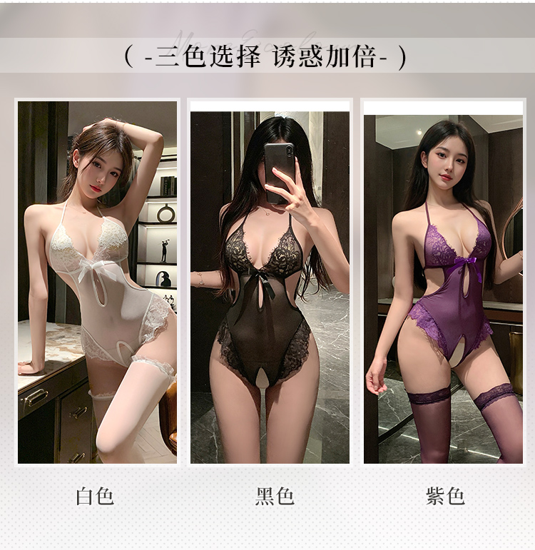 7047系带网纱蕾丝开裆连体衣(图4)