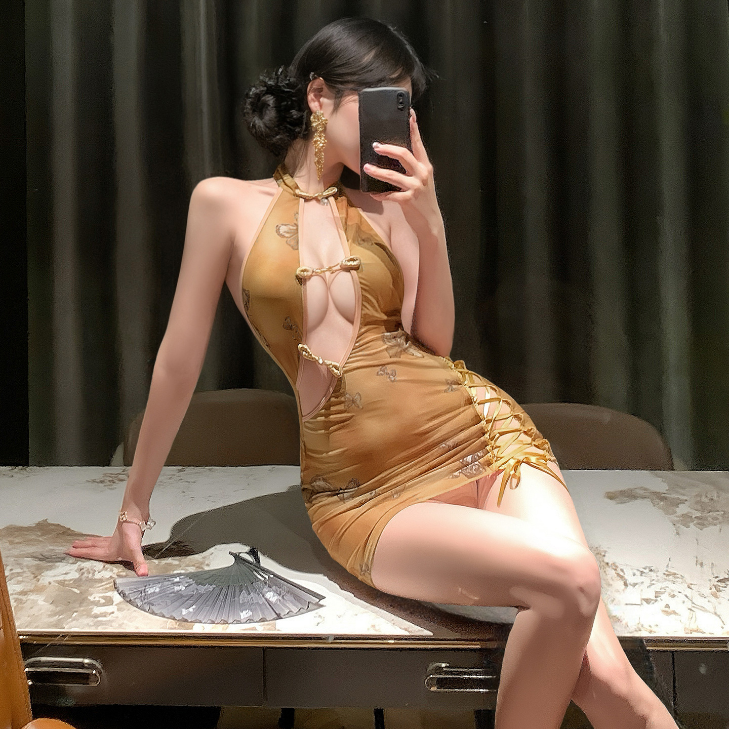 ZY46蝶梦萦怀古韵镂空旗袍(图7)