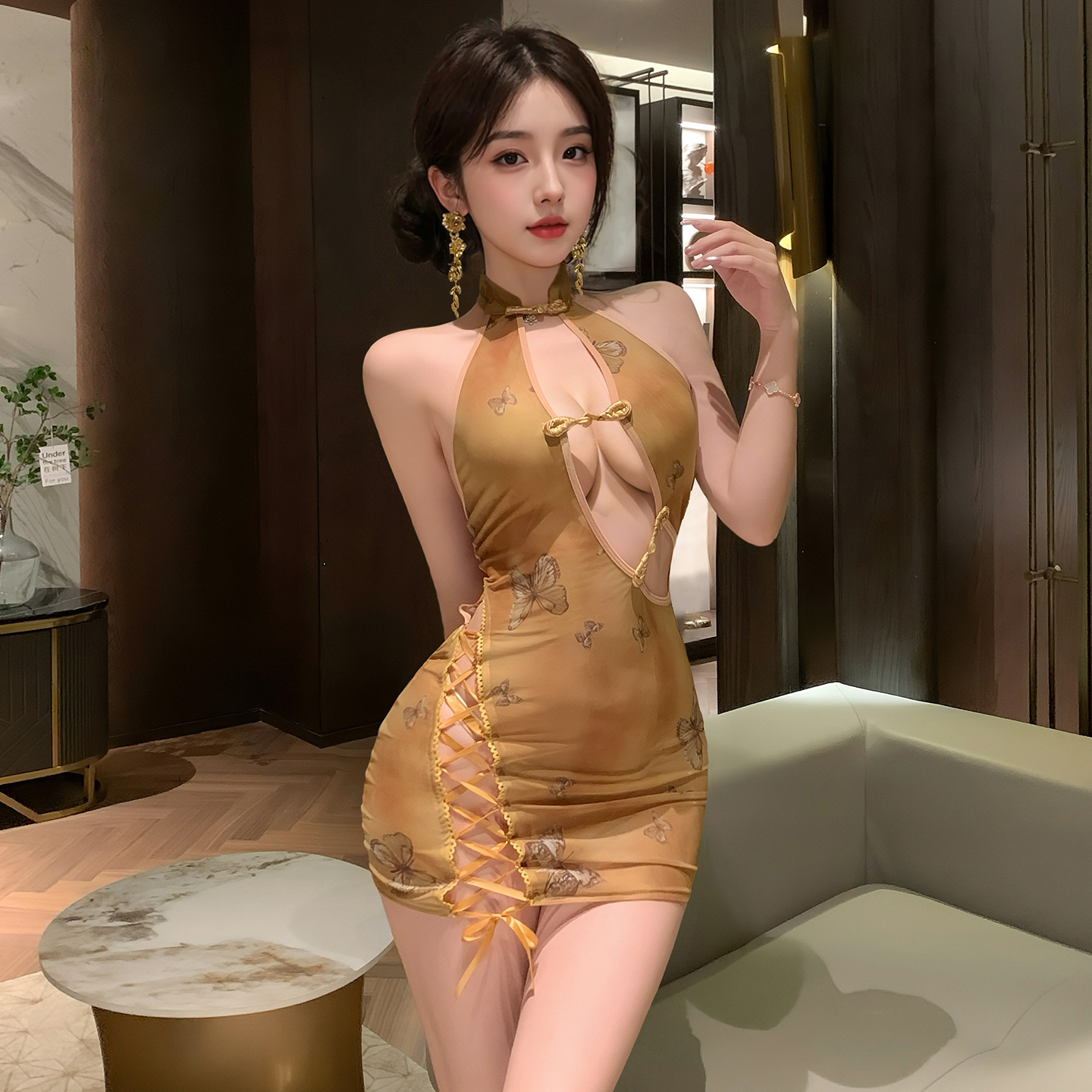 ZY46蝶梦萦怀古韵镂空旗袍(图2)