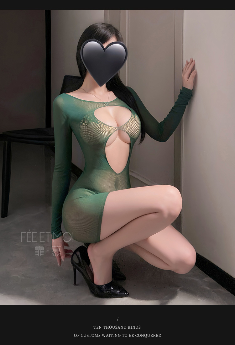 7568知性修身镂空透视包臀连身网衣(图9)