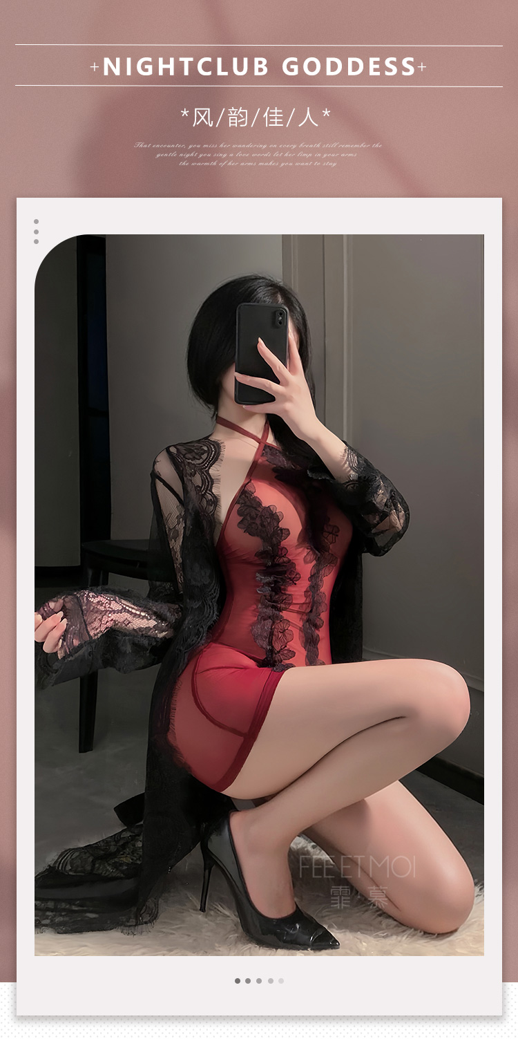 ZY116风韵佳人花边挂脖连衣裙(图1)