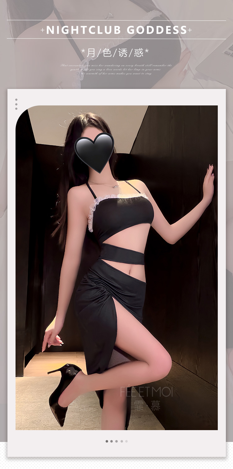 ZY136暗夜风情分节露腰连衣裙(图1)