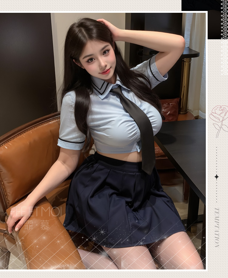 ZY6915元气短衫露腰百褶学院装(图7)