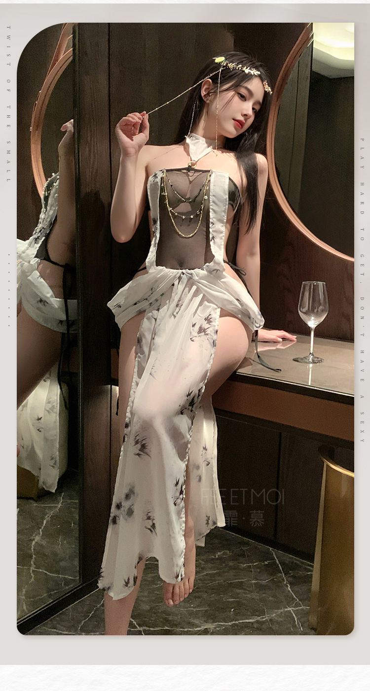 ZY98柔情水墨拼接露腰连衣裙(图9)