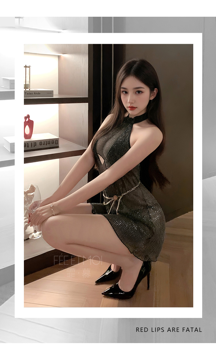 ZY135夜魅星河可掀露胸连衣裙(图7)