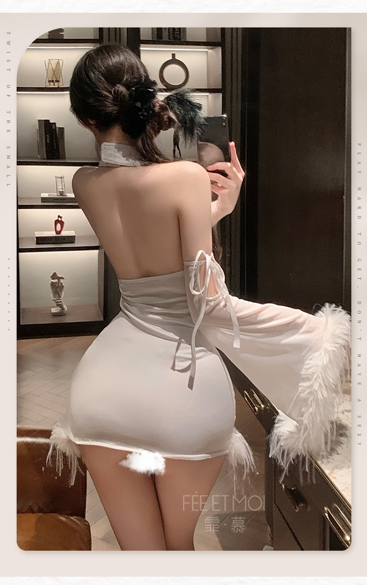 ZY96酥骨缠绵挂脖毛边连衣裙(图8)