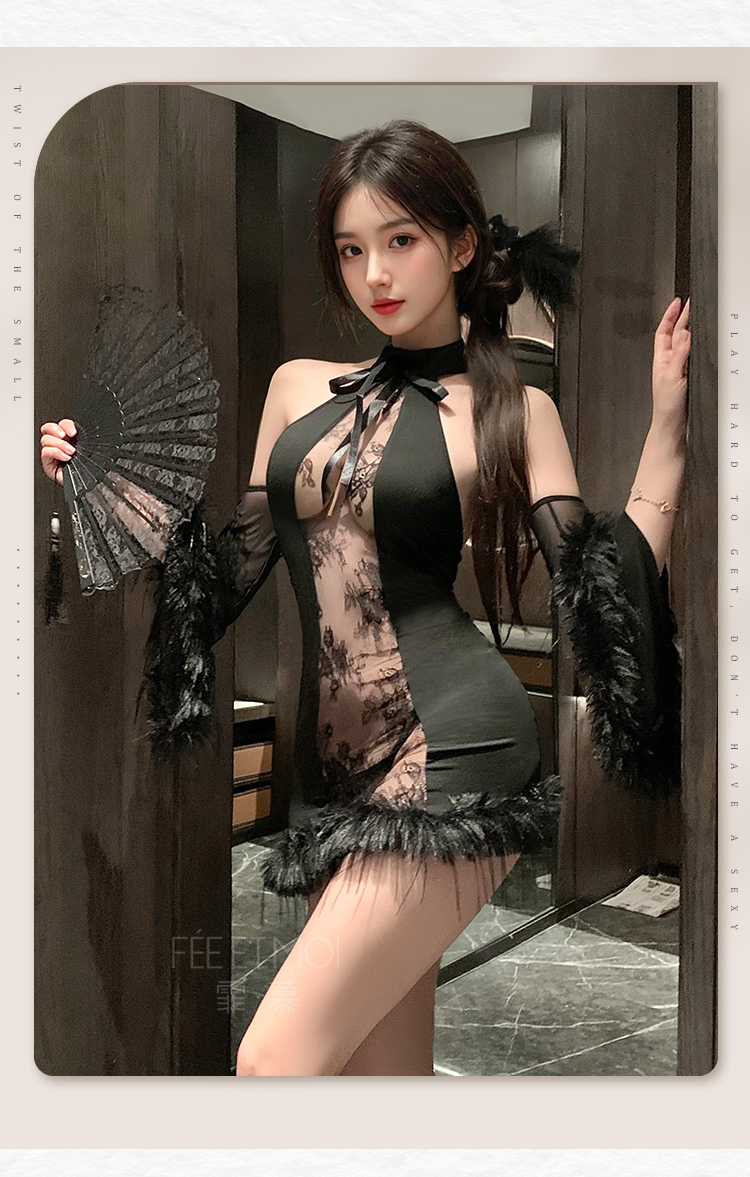 ZY96酥骨缠绵挂脖毛边连衣裙(图12)