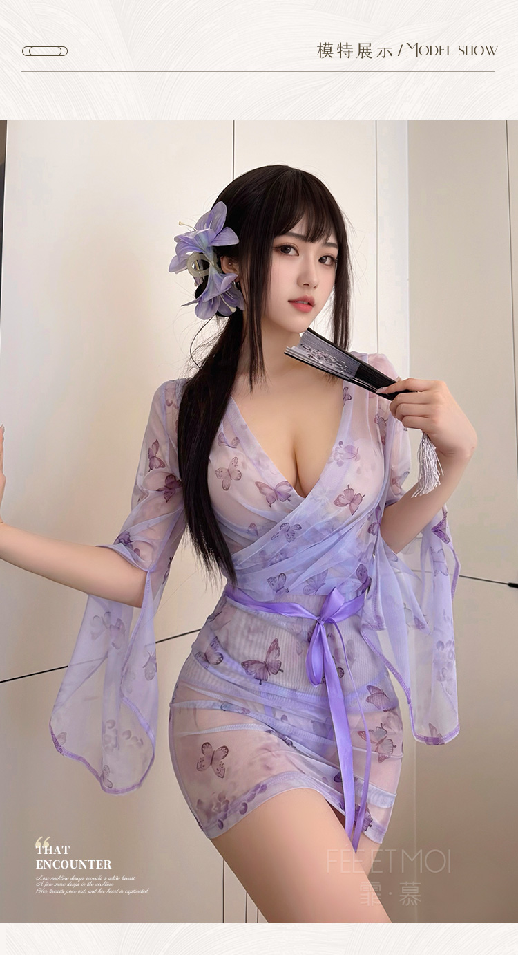 ZY39度假风透视蝴蝶印花睡袍(图5)