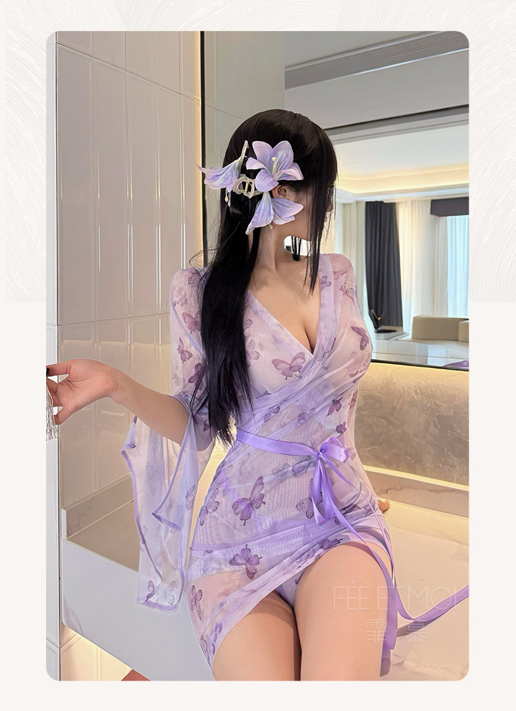 ZY39度假风透视蝴蝶印花睡袍(图6)