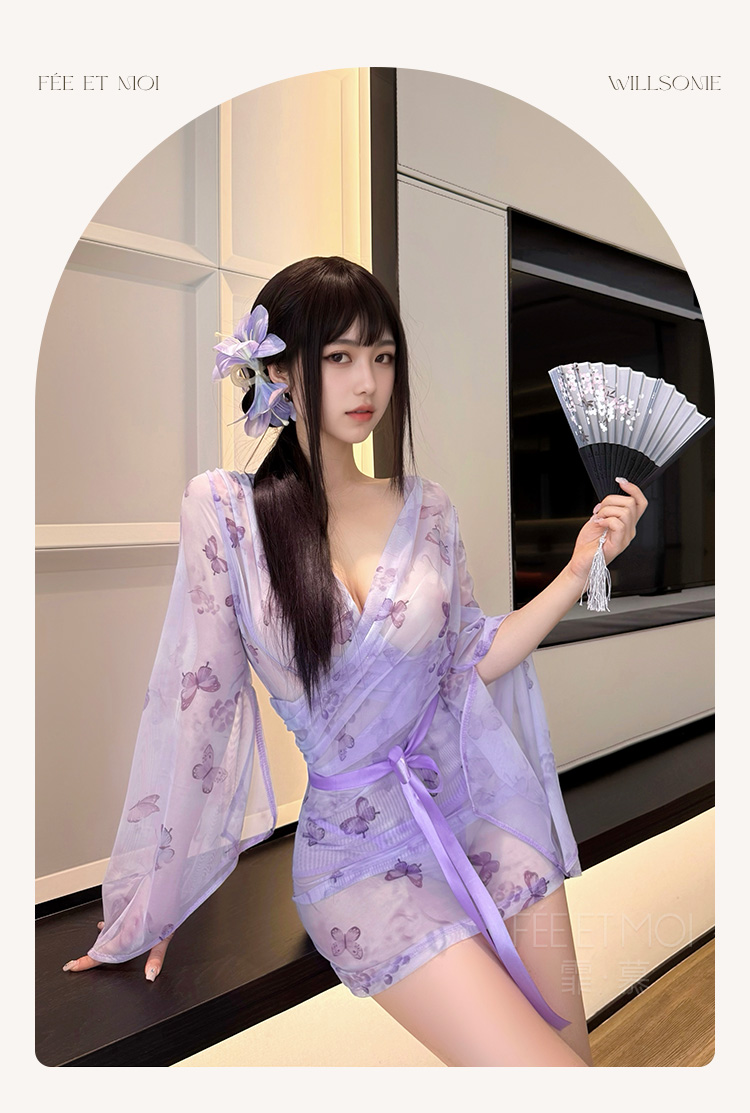 ZY39度假风透视蝴蝶印花睡袍(图9)