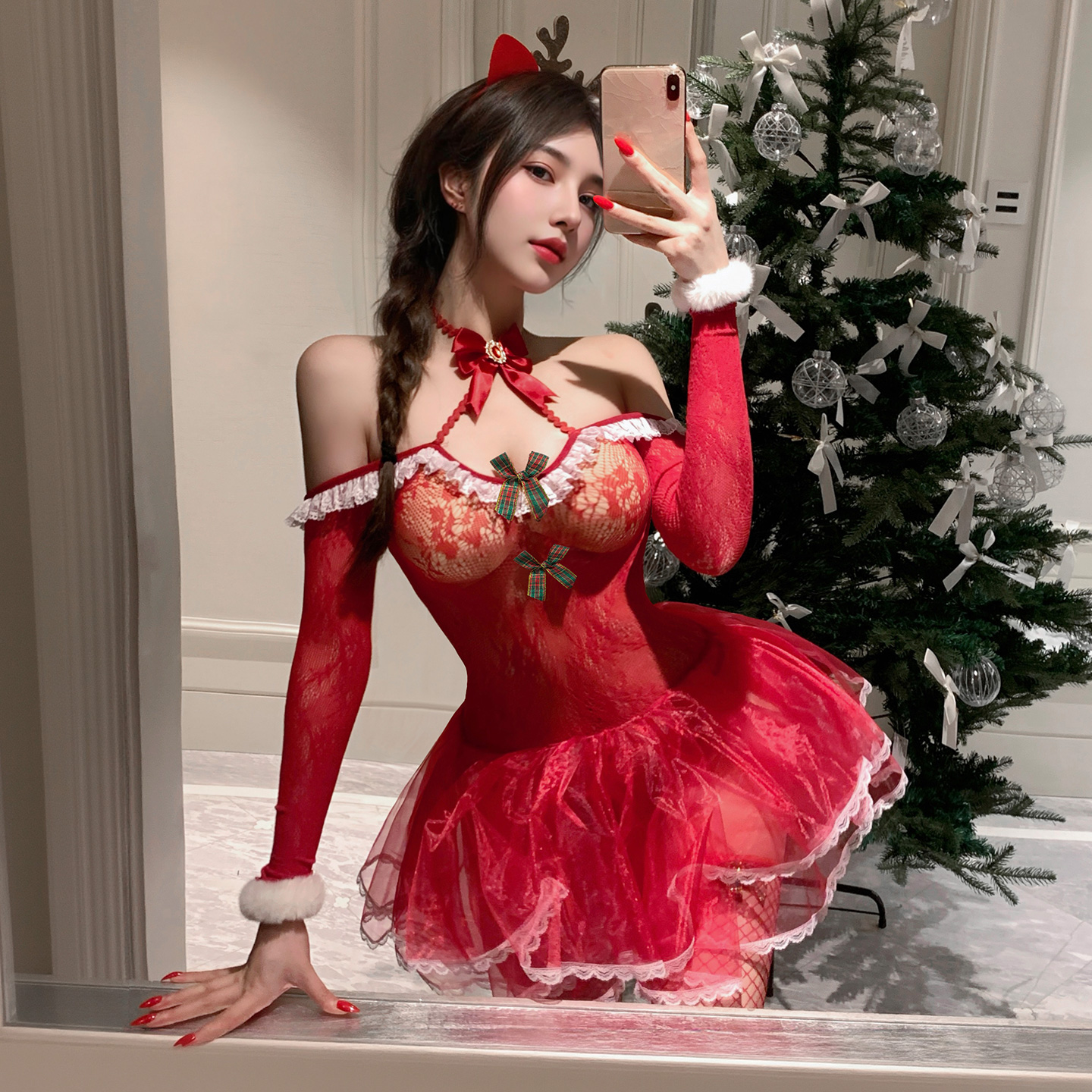 ZY155惹火透肤麋鹿网衣制服套装(图4)