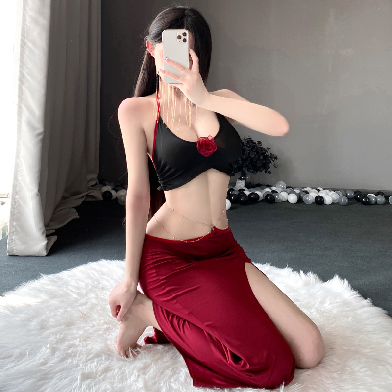 6615金链饰腰性感裸背套装(图5)