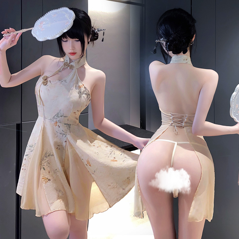 6246新中式A字露臀印花旗袍(图11)