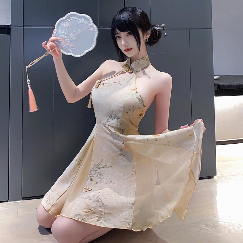 6246新中式A字露臀印花旗袍(图6)