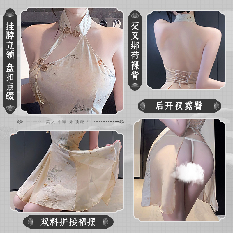 6246新中式A字露臀印花旗袍(图2)