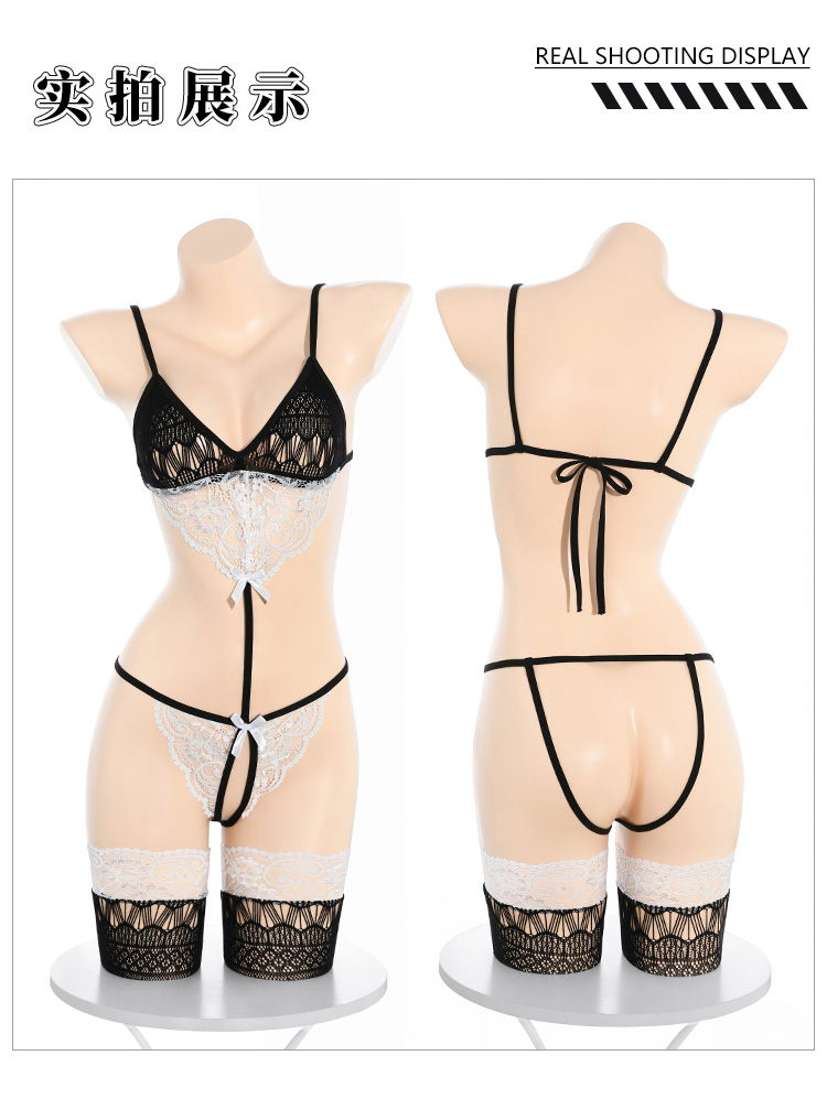 7402甜欲绑带开裆连体网衣制服套装(图12)