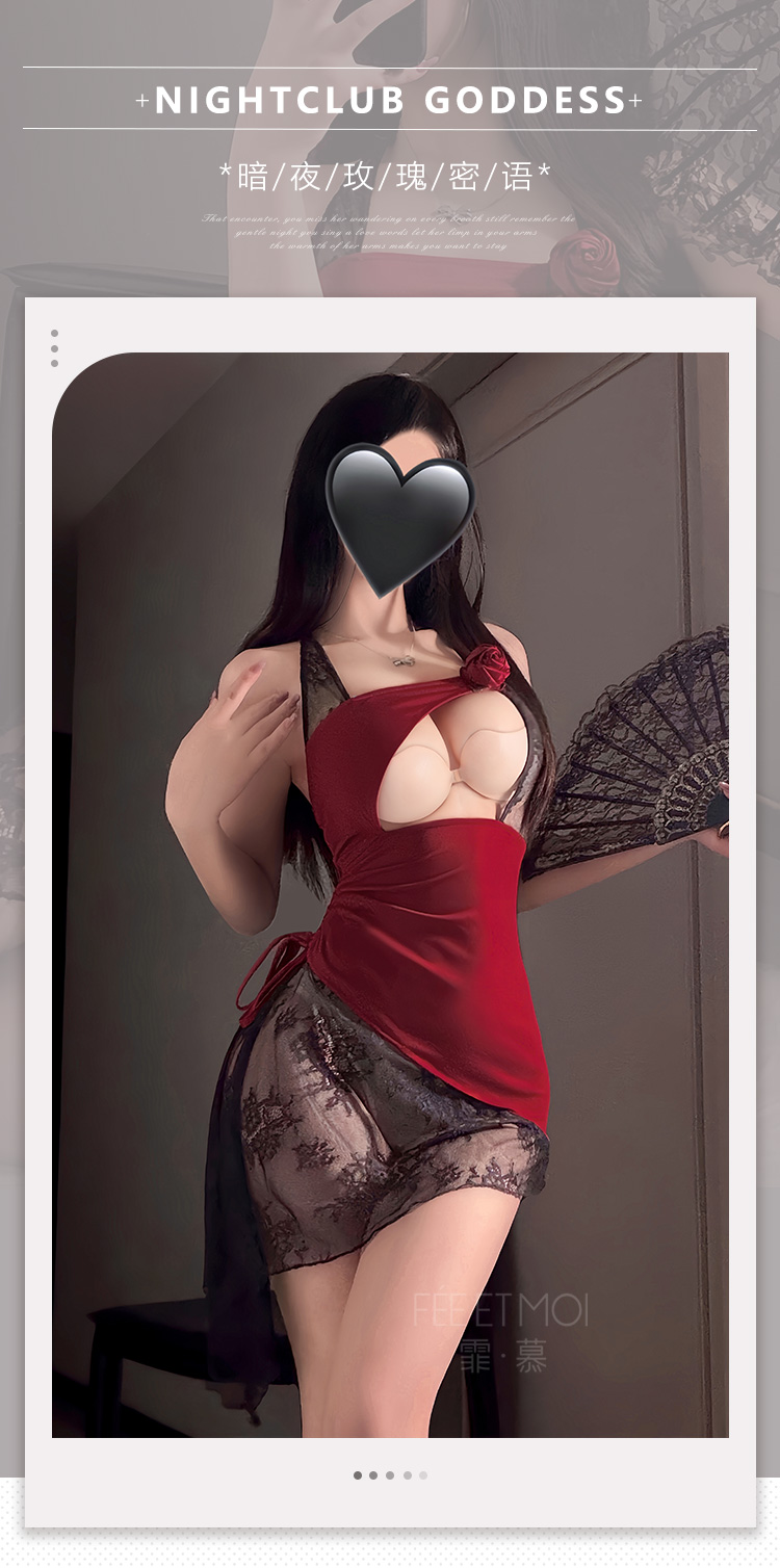 ZY159诱惑玫瑰挂脖透视连衣裙(图1)