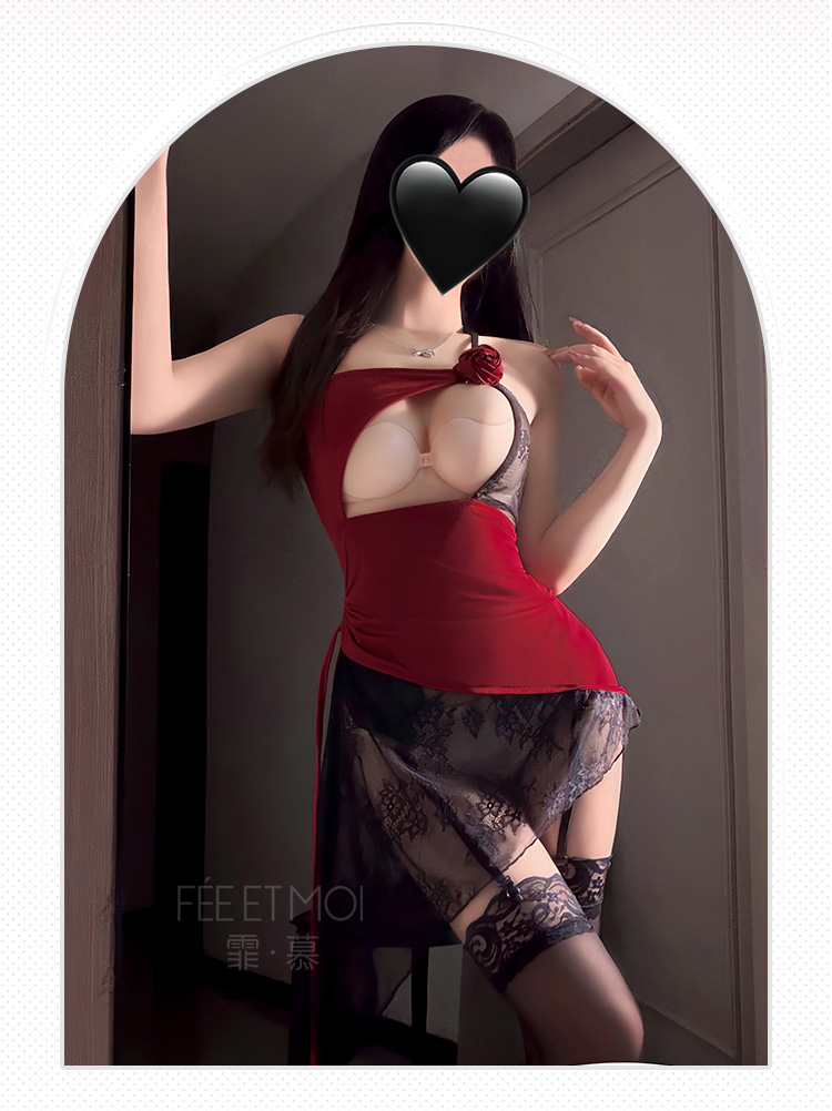 ZY159诱惑玫瑰挂脖透视连衣裙(图9)