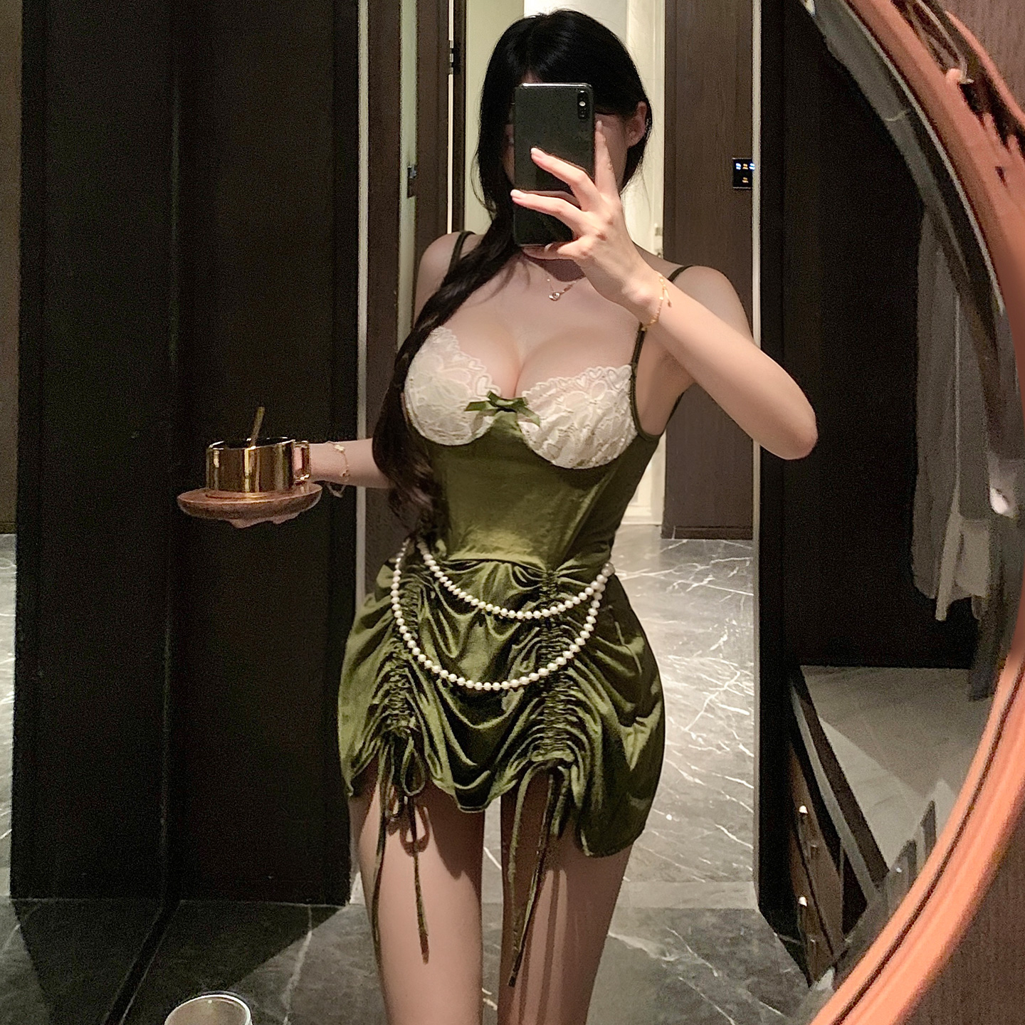 ZY127复古油画深v裸背连衣裙(图4)