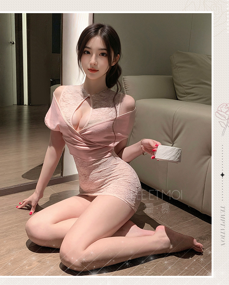 ZY175粉漾缠绵露沟透肤连衣裙(图7)