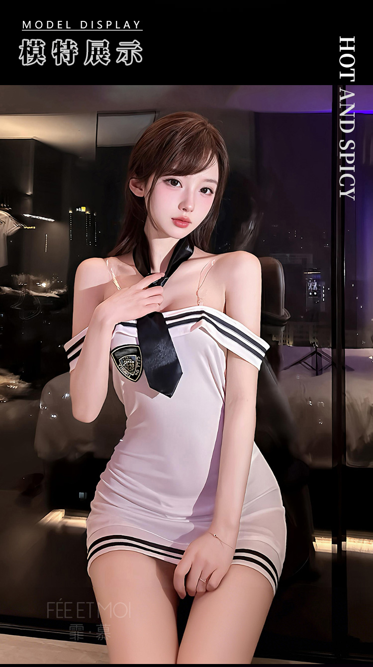 6413一字肩绑带裸臀教官制服(图4)