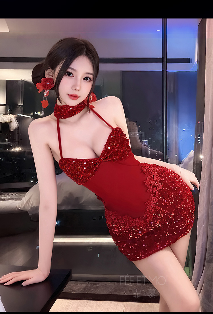 ZY195燃欲萦心亮片名媛连衣裙(图7)