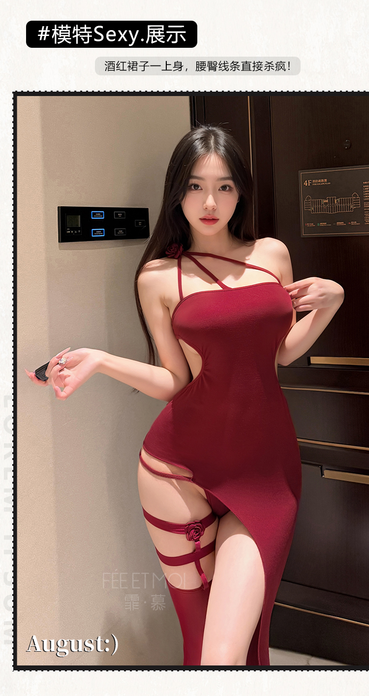 ZY188绯色玫瑰单肩露背连衣裙(图5)