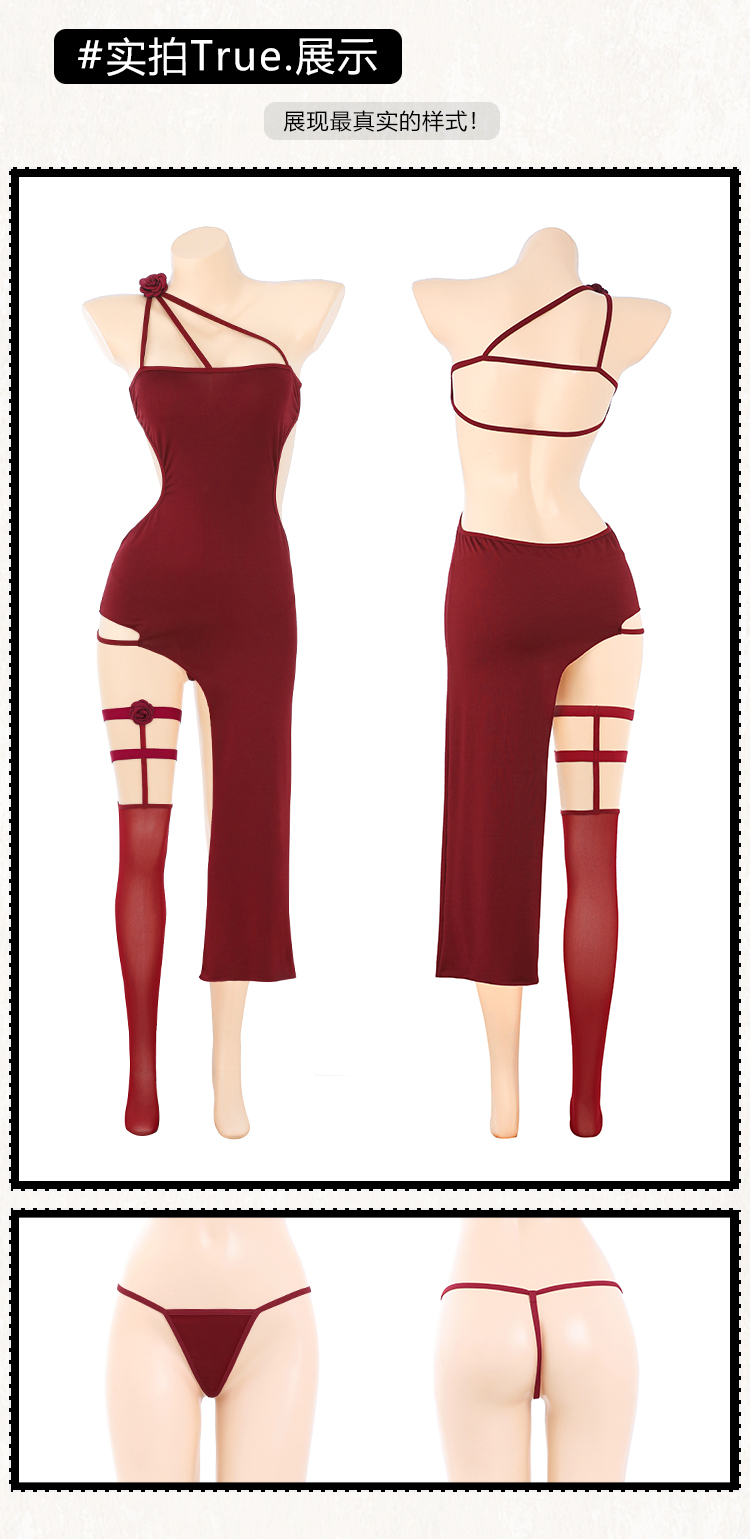 ZY188绯色玫瑰单肩露背连衣裙(图10)