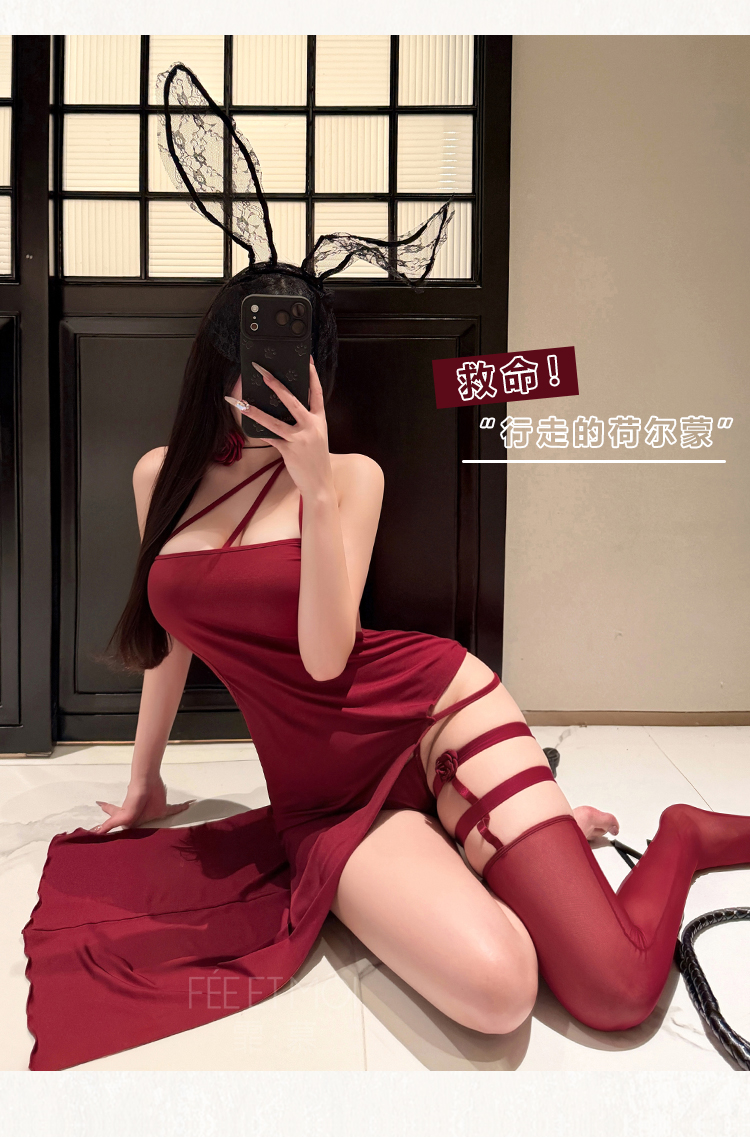 ZY188绯色玫瑰单肩露背连衣裙(图9)