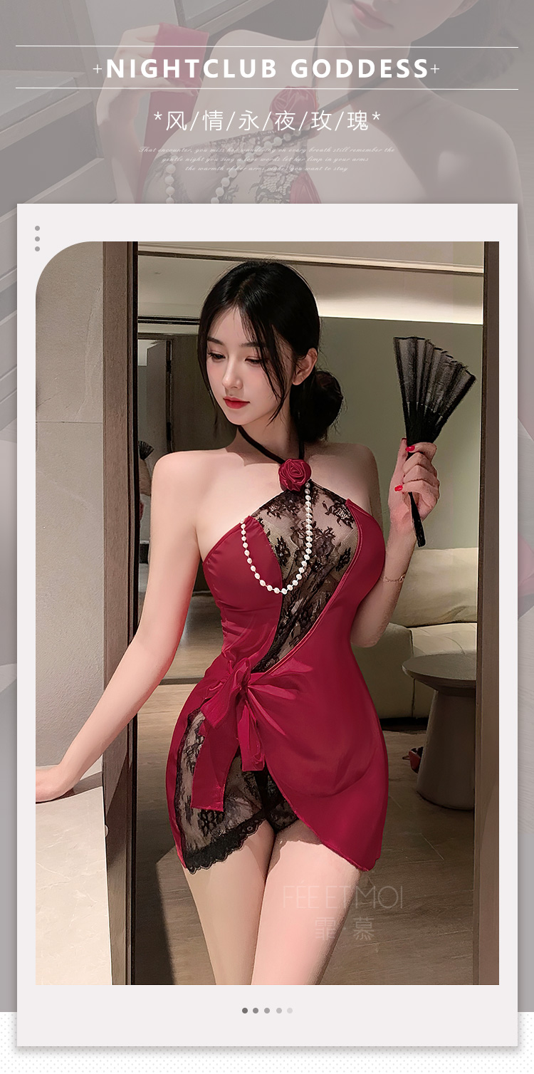 ZY181永夜玫瑰风情系带连衣裙(图1)